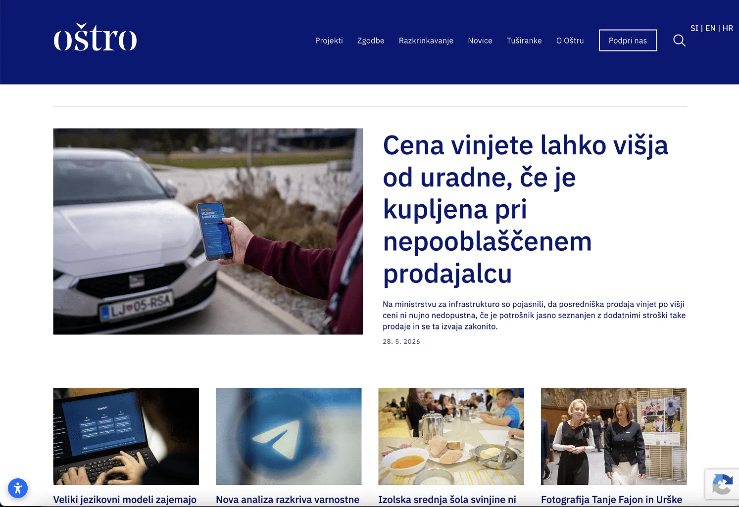 Spletna stran pred prenovo
